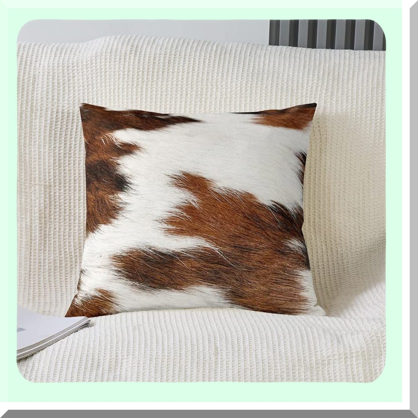 Cowhide Farmhouse Pillow Covers - Set of 2 Brown & White 18x18 Decorative Outdoor Throw Pillow Cases for Couch Sofa, Home Decor & Farmhouse Cushion Case