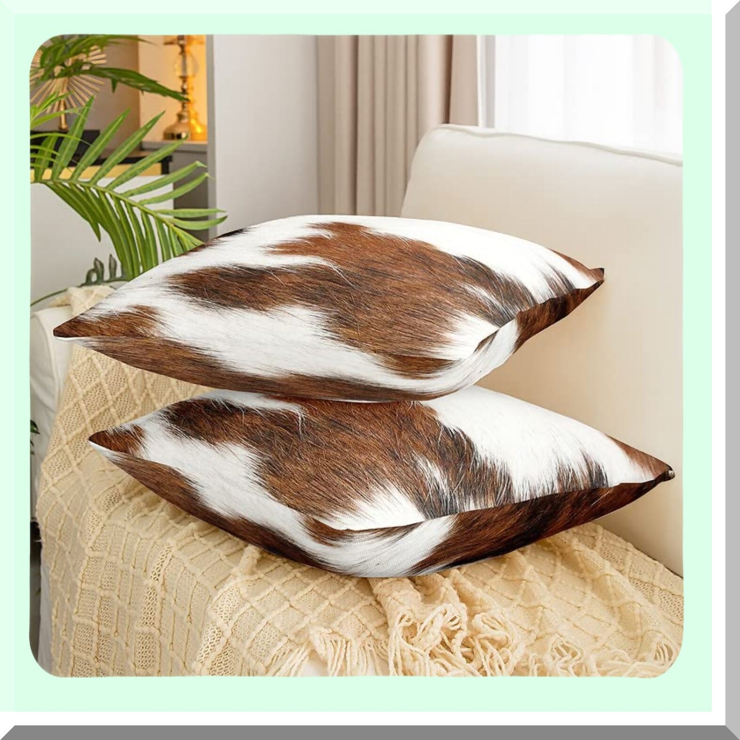 Cowhide Farmhouse Pillow Covers - Set of 2 Brown & White 18x18 Decorative Outdoor Throw Pillow Cases for Couch Sofa, Home Decor & Farmhouse Cushion Case