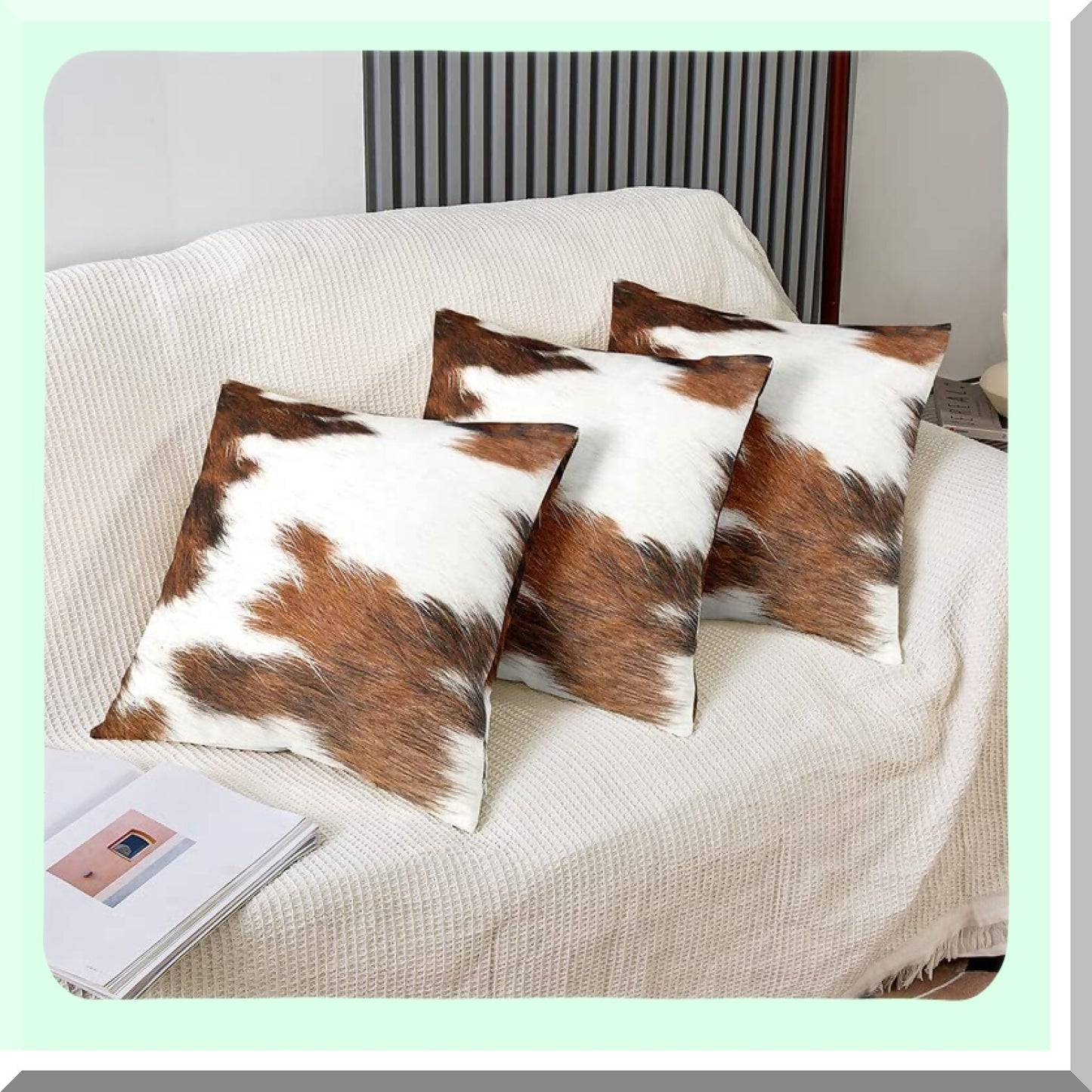 Cowhide Farmhouse Pillow Covers - Set of 2 Brown & White 18x18 Decorative Outdoor Throw Pillow Cases for Couch Sofa, Home Decor & Farmhouse Cushion Case