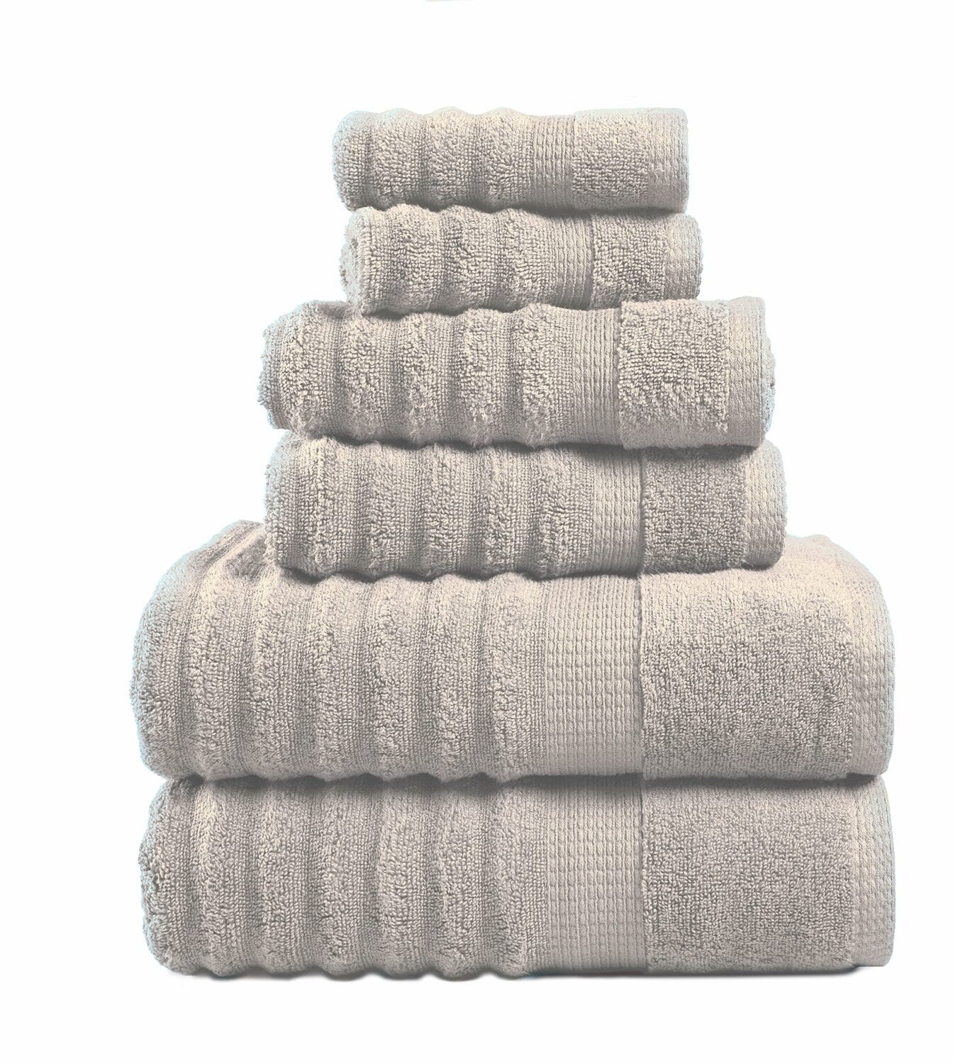 Luxury Ribbed Cotton Bath Towel Set, Platinum, 6 Pieces