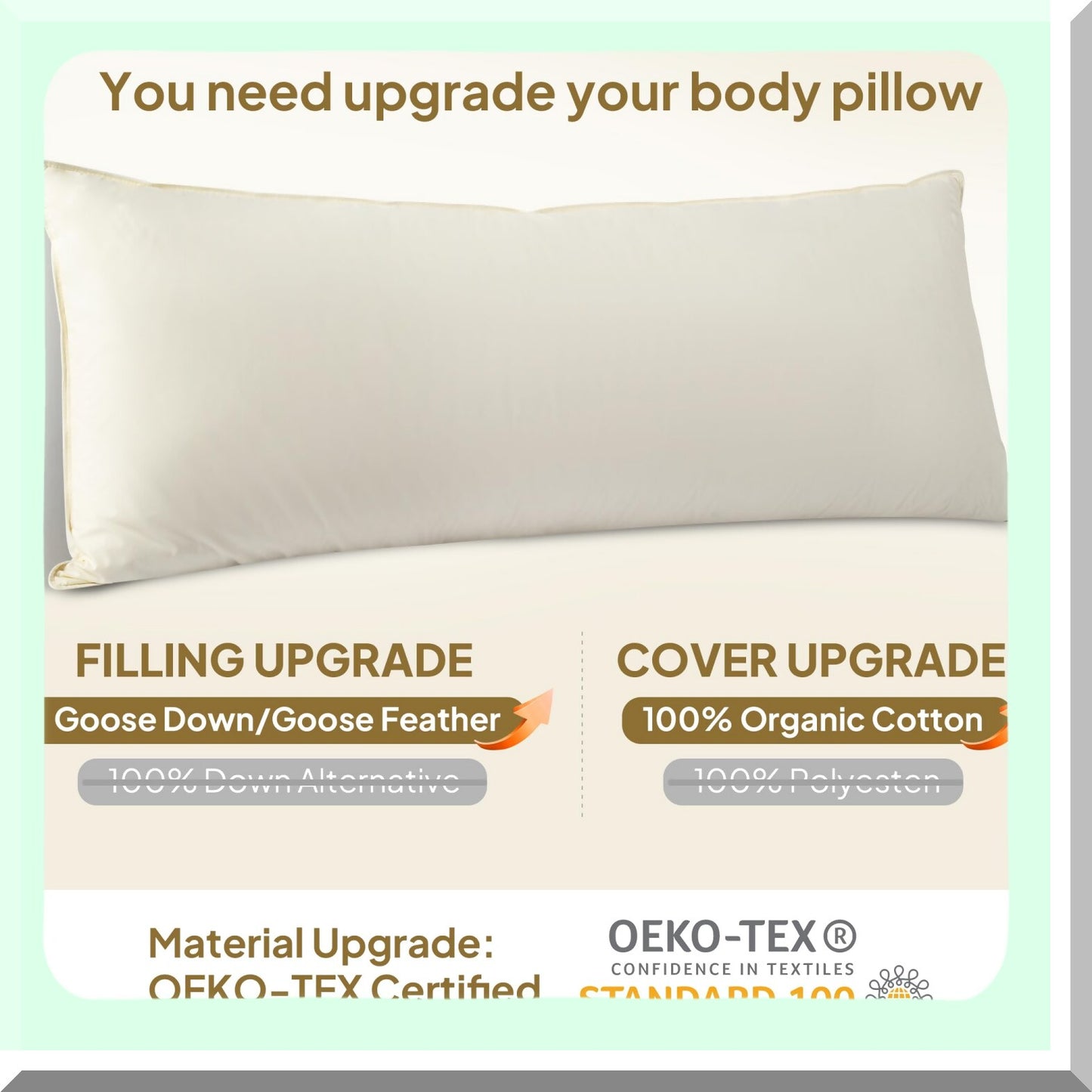 FirmSleep Goose Down Body Pillow - Large Long Bed Pillow for Side Sleepers - Breathable Full Body Pillow with 100% Cotton Shell - Adults' Favorite Sleep Aid