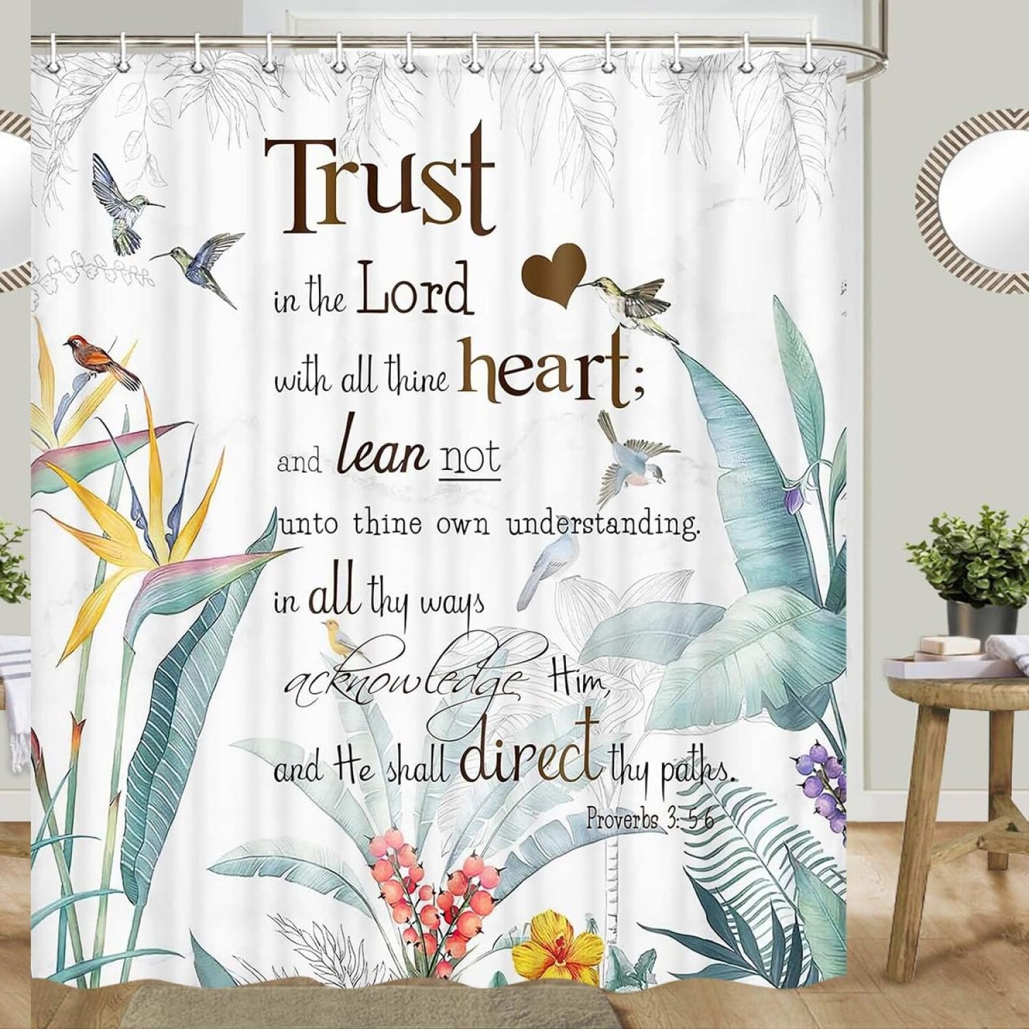 84 Inch Tropical Leaves Inspirational Quote Shower Curtain