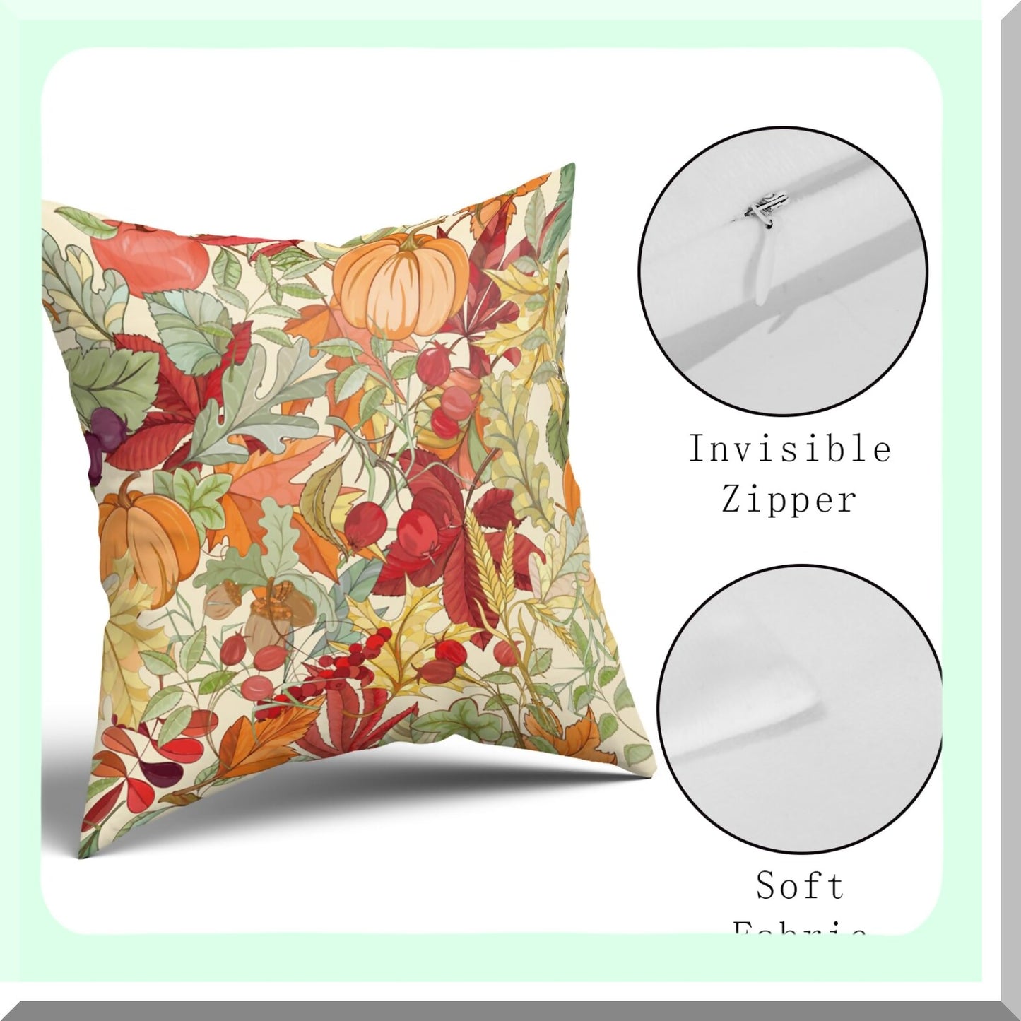 Autumn Harvest Pillowcase Set - 2 Pack Orange & Red Fall Leaf Pumpkin Throw Pillow Covers for Home Decor, Sofa, Bedroom, Living Room - 18 x 18 Inches