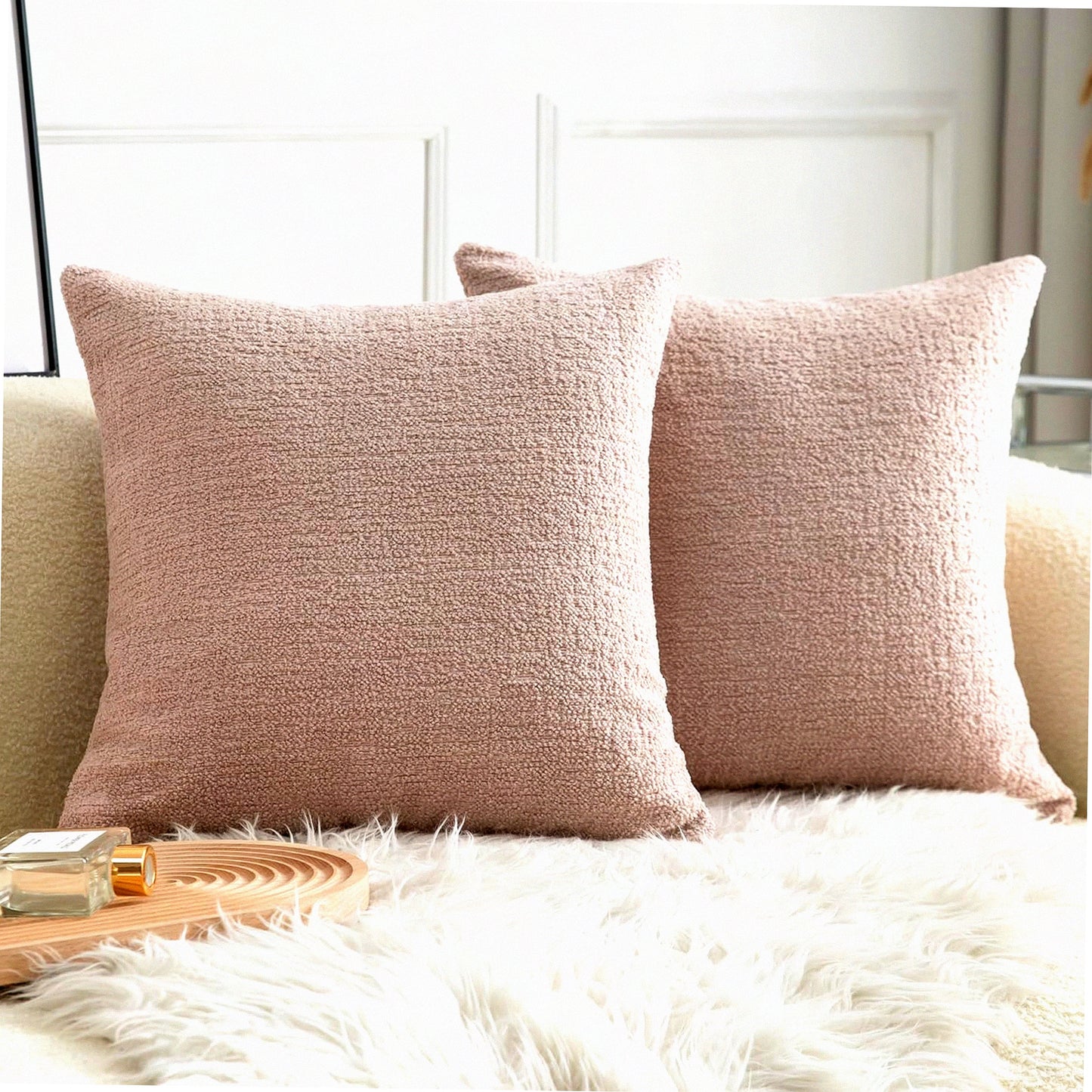 Blush Plush Cozy Cushion Covers for Sofa and Bedroom 18x18, Set of 2
