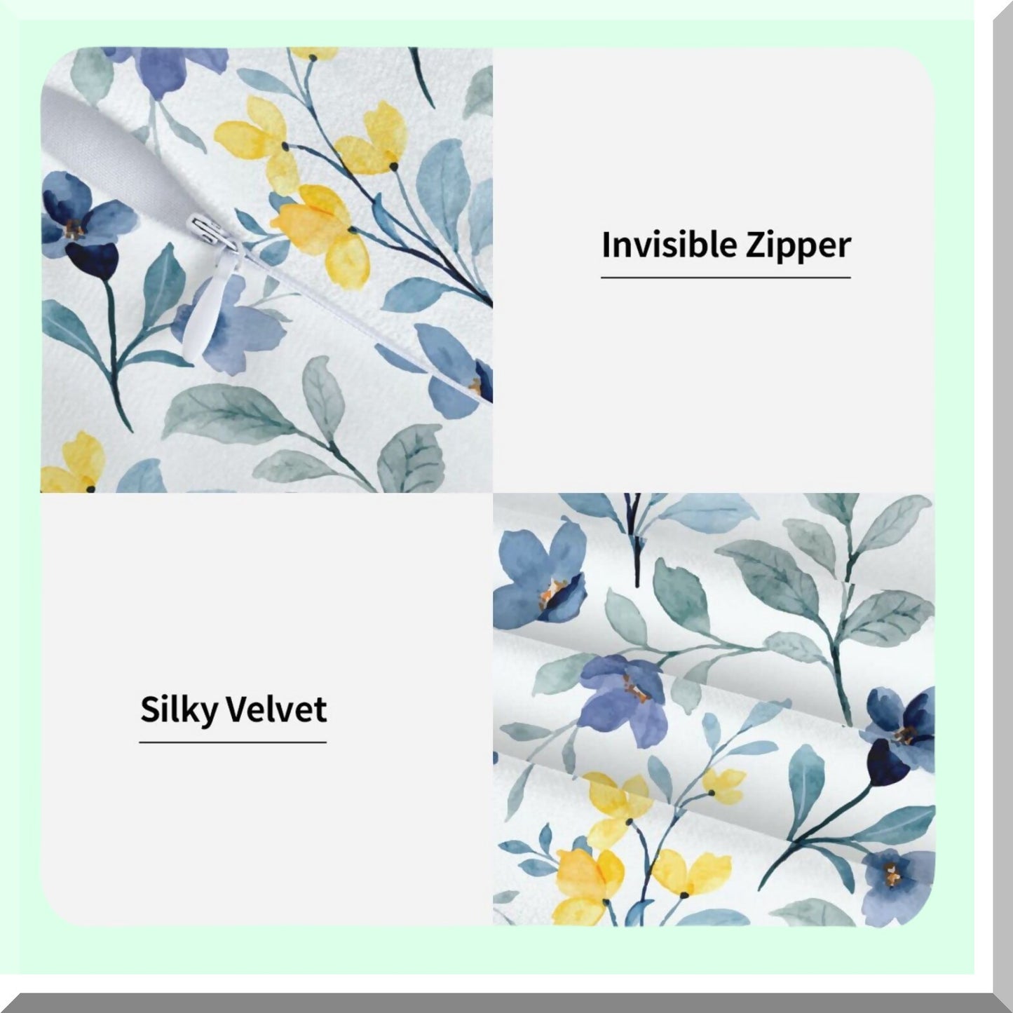 Spring Blossom Farmhouse Pillow Covers - Set of 2 16x16 Inch Yellow & Blue Floral Cushion Covers for Home Decor, Sofa, Car, Bedroom - Outdoor Square Throw Pillow Cases with Flowers & Leaves Design