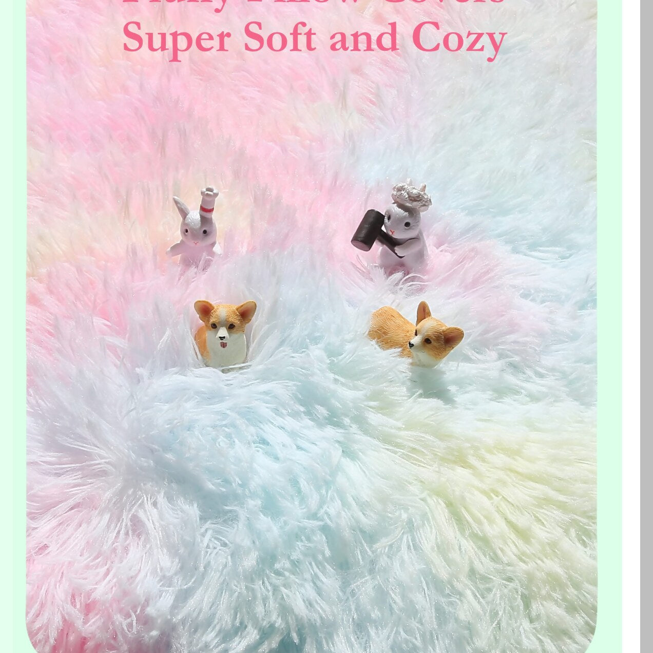 Rainbow Fluff Pillow Covers - Set of 2 | Kawaii Aesthetic Throw Pillowcases for Girls Room Decor | Soft Fuzzy Tie Dye Cushion Covers for Teen Bedroom