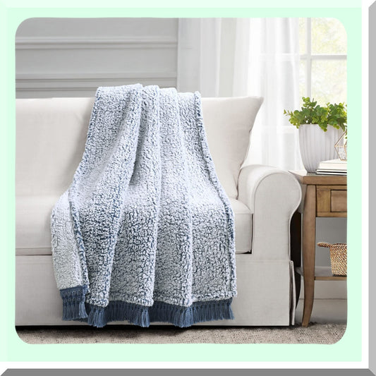 CozySherpa Navy Fringe Throw Blanket, 60" x 50"