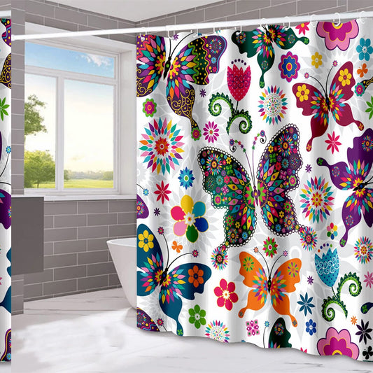 Multicolored Butterfly Shower Curtain 72x72 inches