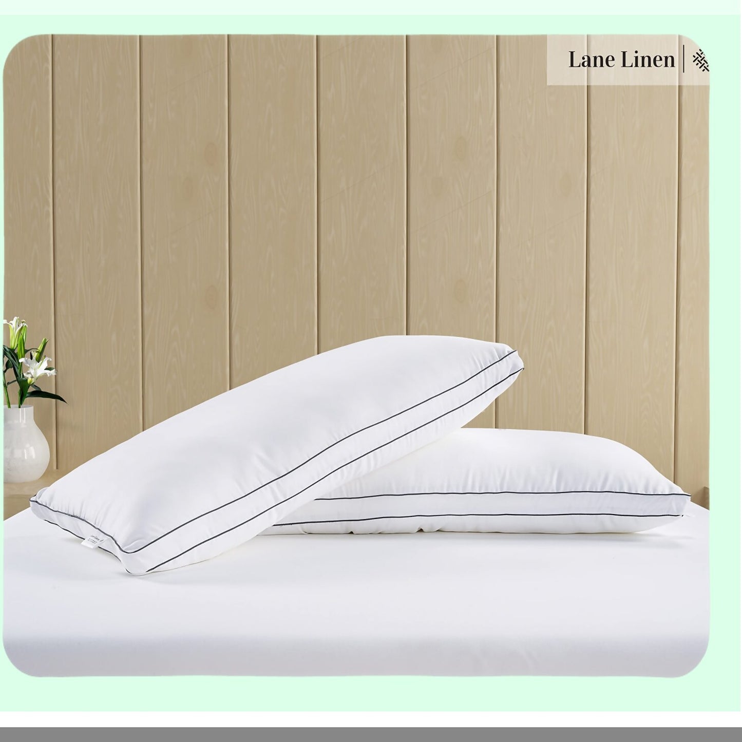 SleepWell Comfort Pillows - Set of 2 Gusseted Soft Bed Pillows for Back, Stomach, Side Sleepers. Down Alternative, Standard Size 20 x 26 Inches, White
