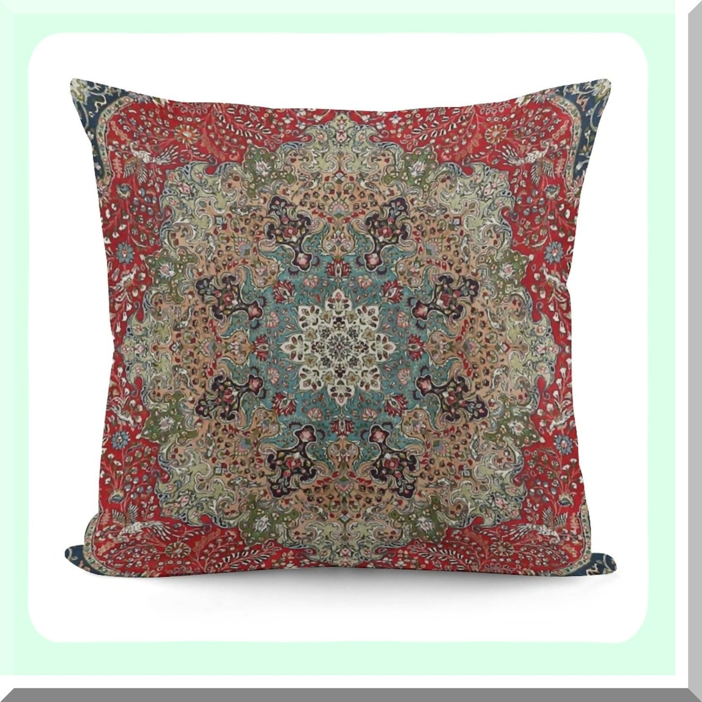 Persian Carpet Print Decorative Pillow Cover - Cozy Soft Throw Cushion for Home Decor - Vintage Antique Square Sofa Bed Car - 18x18 Inch