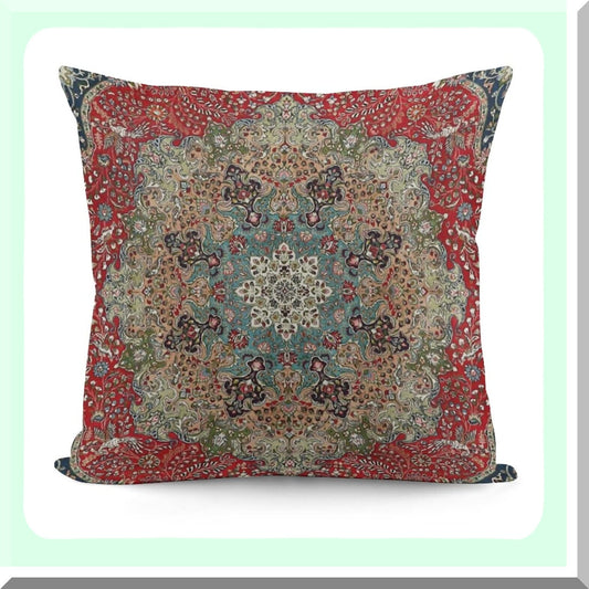 Persian Carpet Print Decorative Pillow Cover - Cozy Soft Throw Cushion for Home Decor - Vintage Antique Square Sofa Bed Car - 18x18 Inch