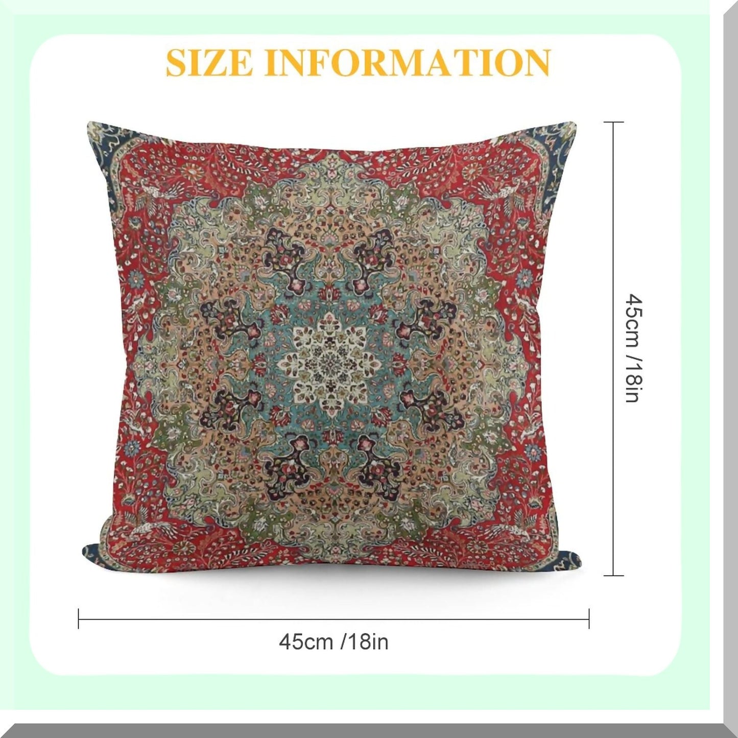 Persian Carpet Print Decorative Pillow Cover - Cozy Soft Throw Cushion for Home Decor - Vintage Antique Square Sofa Bed Car - 18x18 Inch