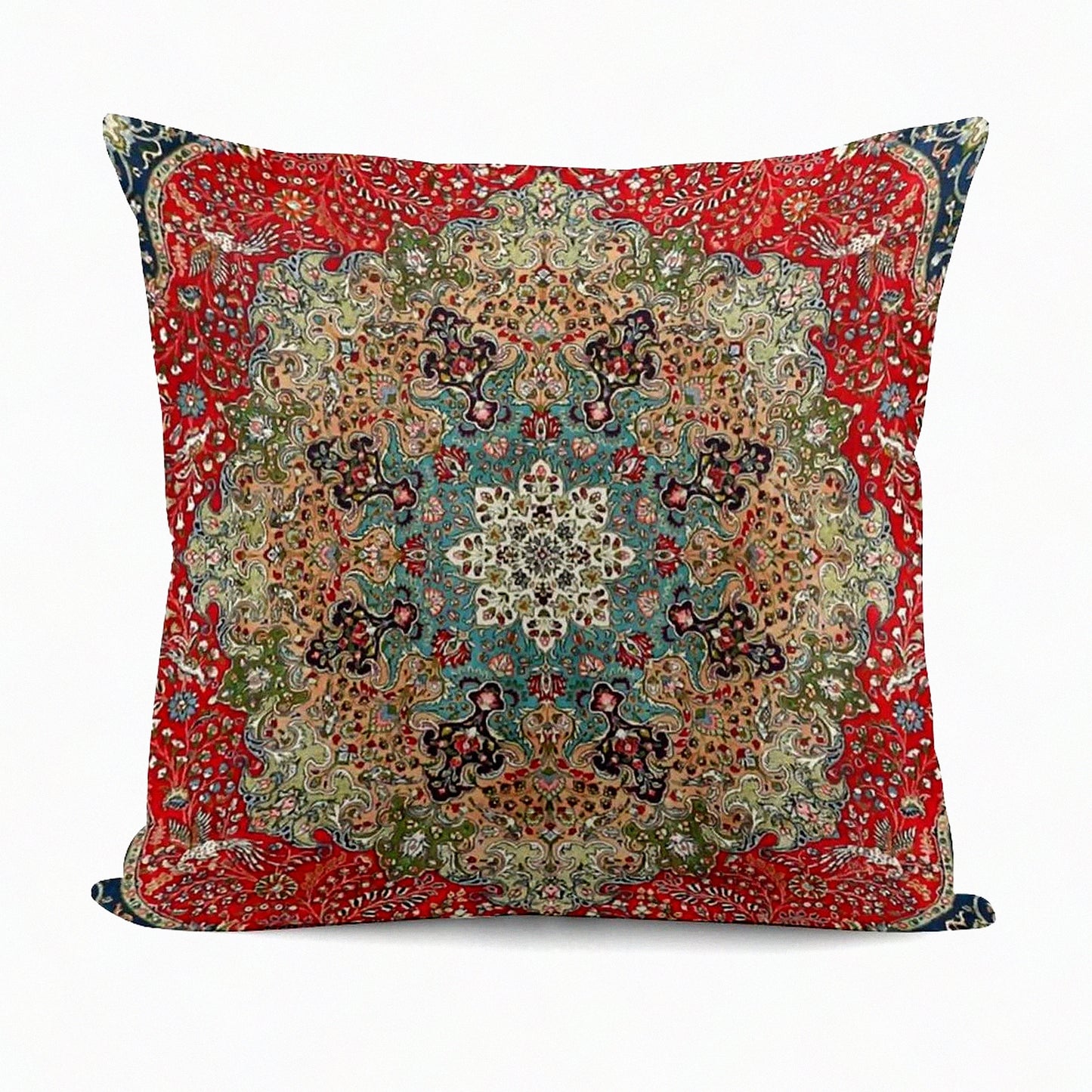 Persian Carpet Print Decorative Pillow Cover - Cozy Soft Throw Cushion for Home Decor - Vintage Antique Square Sofa Bed Car - 18x18 Inch