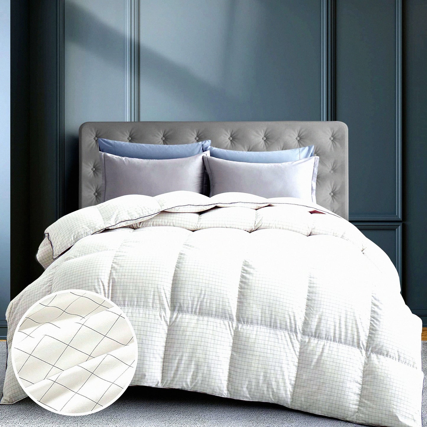 GridComfort All Season Duvet Insert - White Grid, Medium Warmth, 104"x88"