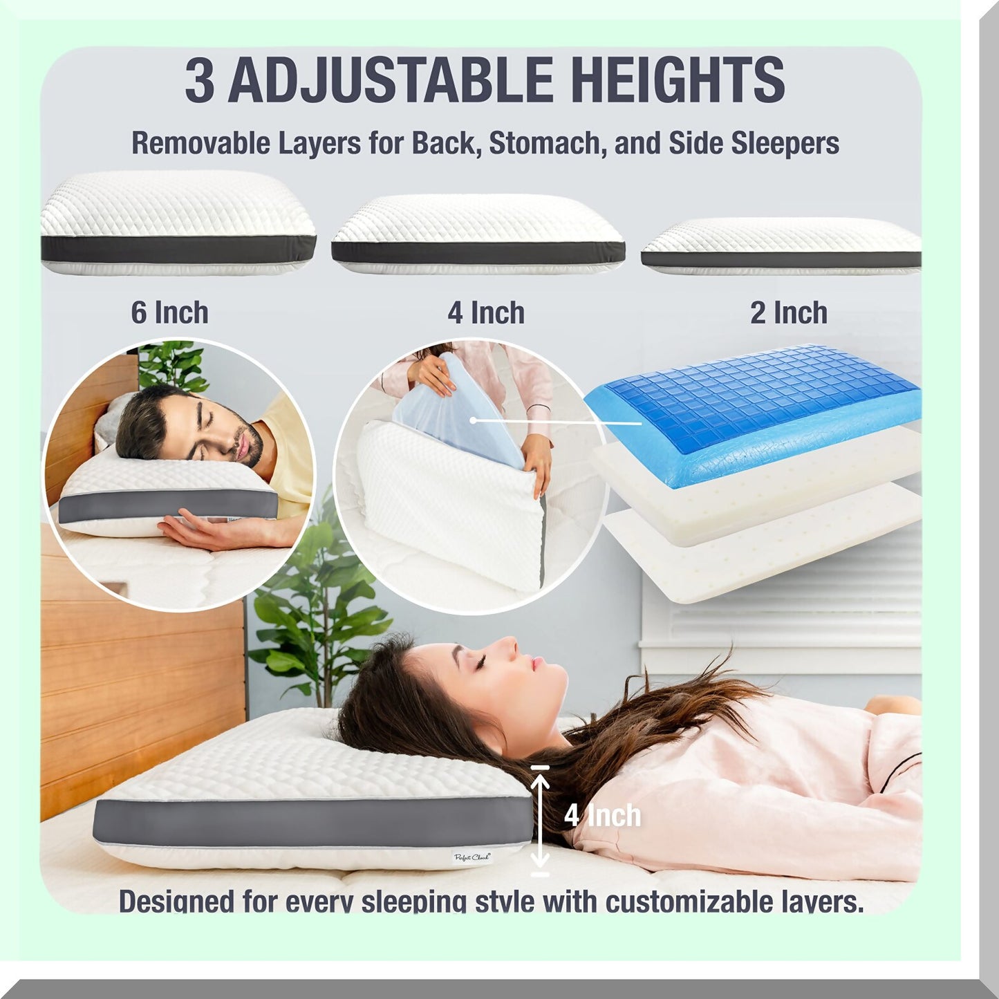 CoolDream Memory Foam Pillow - Adjustable Layers for Back, Stomach, Side Sleepers - Luxury Loft Bed Pillow for Sleeping - Standard Size