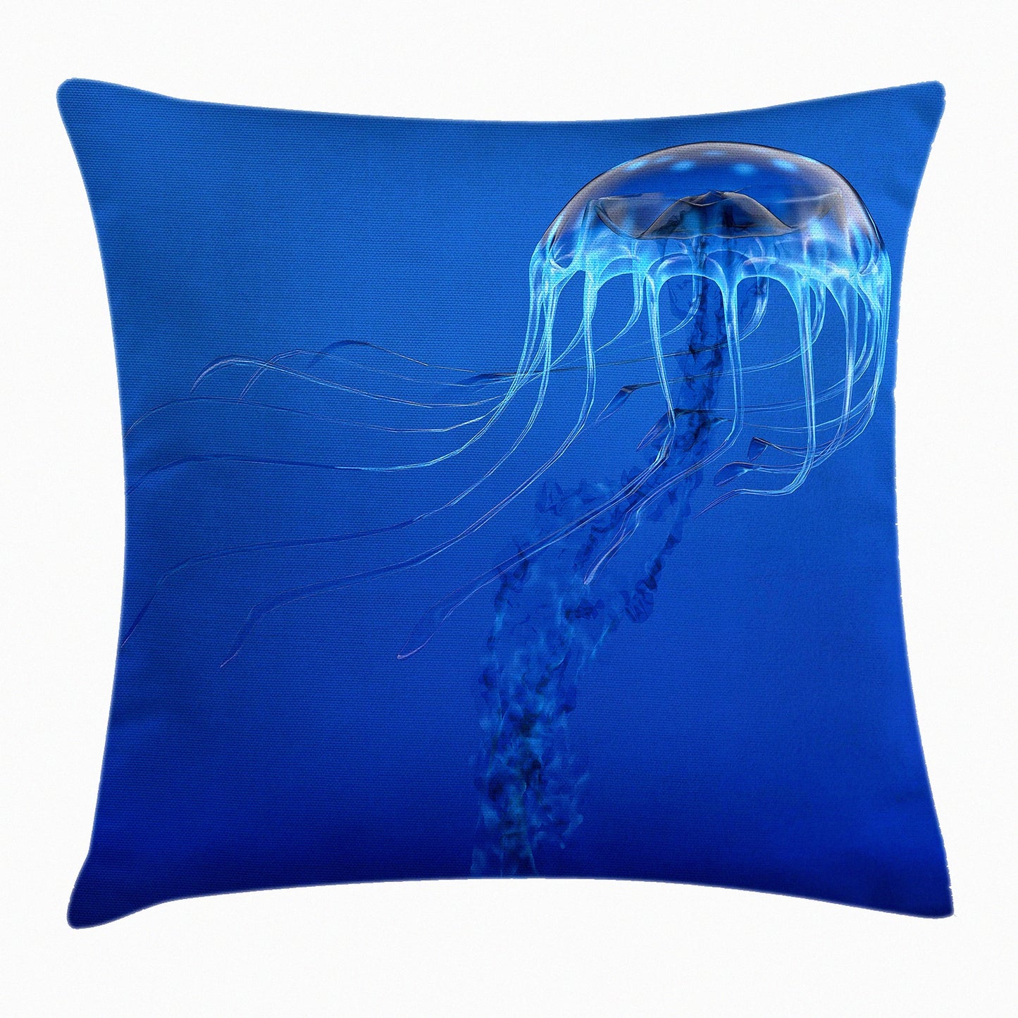 Ocean Blue Jellyfish Decorative Pillow Cover - Marine Life Square Cushion Case for Aquarium Lovers - Deep Water Predator Accent Pillow - 16" x 16"