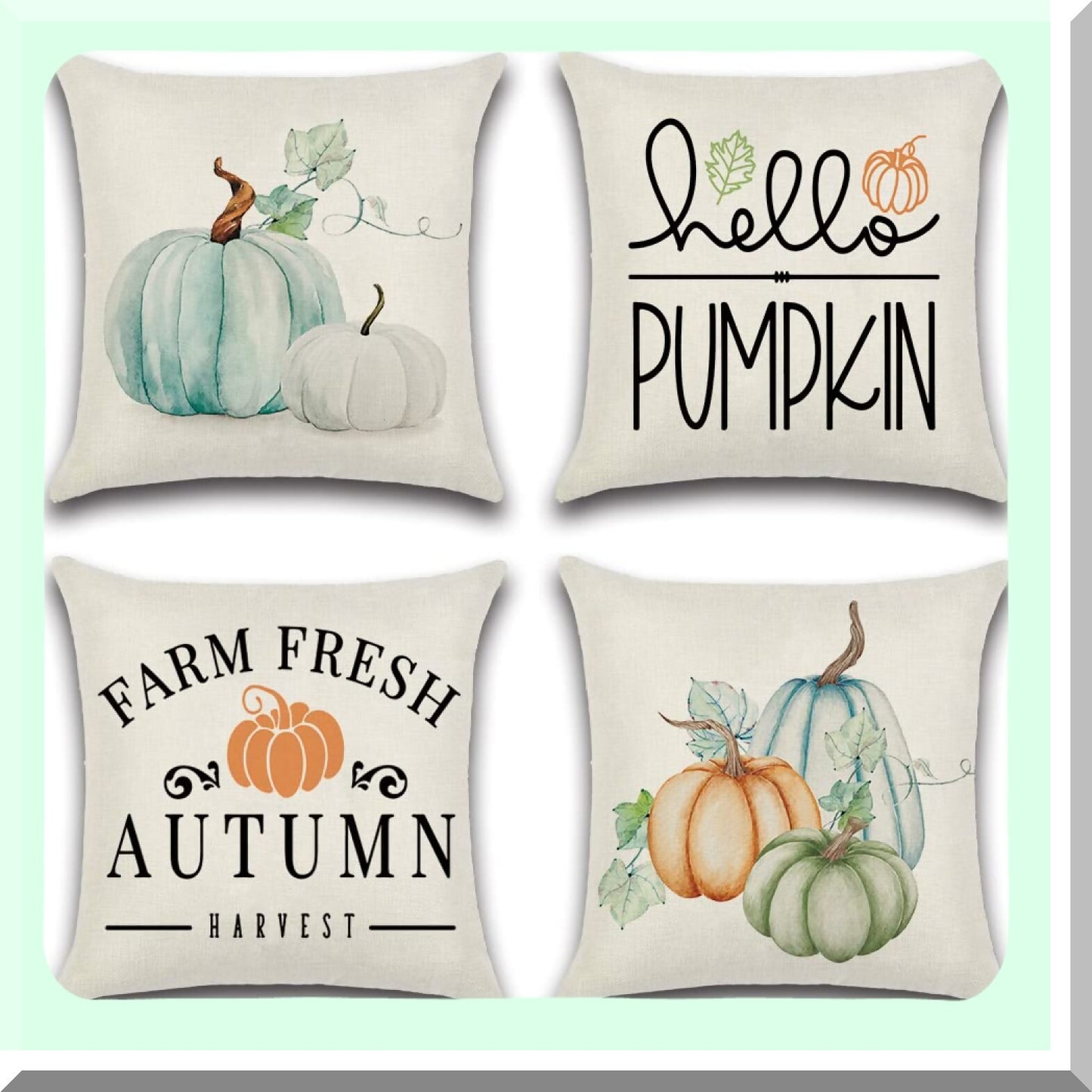 Autumn Harvest Pillow Covers - Pumpkin Patch Leaves Decorative Cushion Case for Farmhouse Thanksgiving, Outdoor Fall Throw Pillows 18x18 inch
