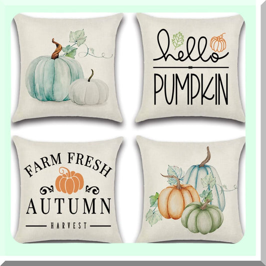 Autumn Harvest Pillow Covers - Pumpkin Patch Leaves Decorative Cushion Case for Farmhouse Thanksgiving, Outdoor Fall Throw Pillows 18x18 inch