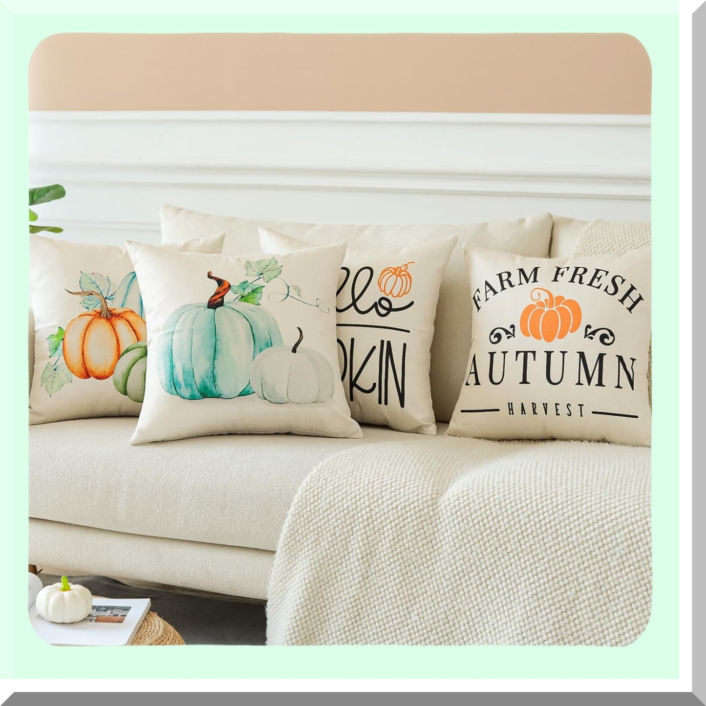 Autumn Harvest Pillow Covers - Pumpkin Patch Leaves Decorative Cushion Case for Farmhouse Thanksgiving, Outdoor Fall Throw Pillows 18x18 inch
