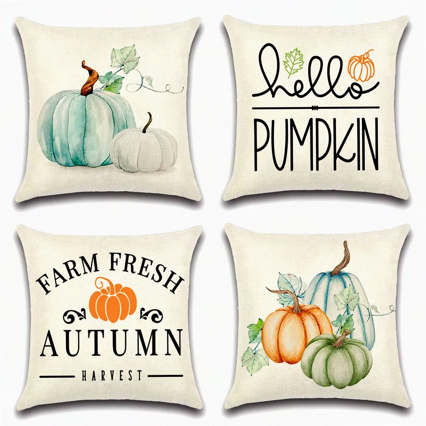 Autumn Harvest Pillow Covers - Pumpkin Patch Leaves Decorative Cushion Case for Farmhouse Thanksgiving, Outdoor Fall Throw Pillows 18x18 inch