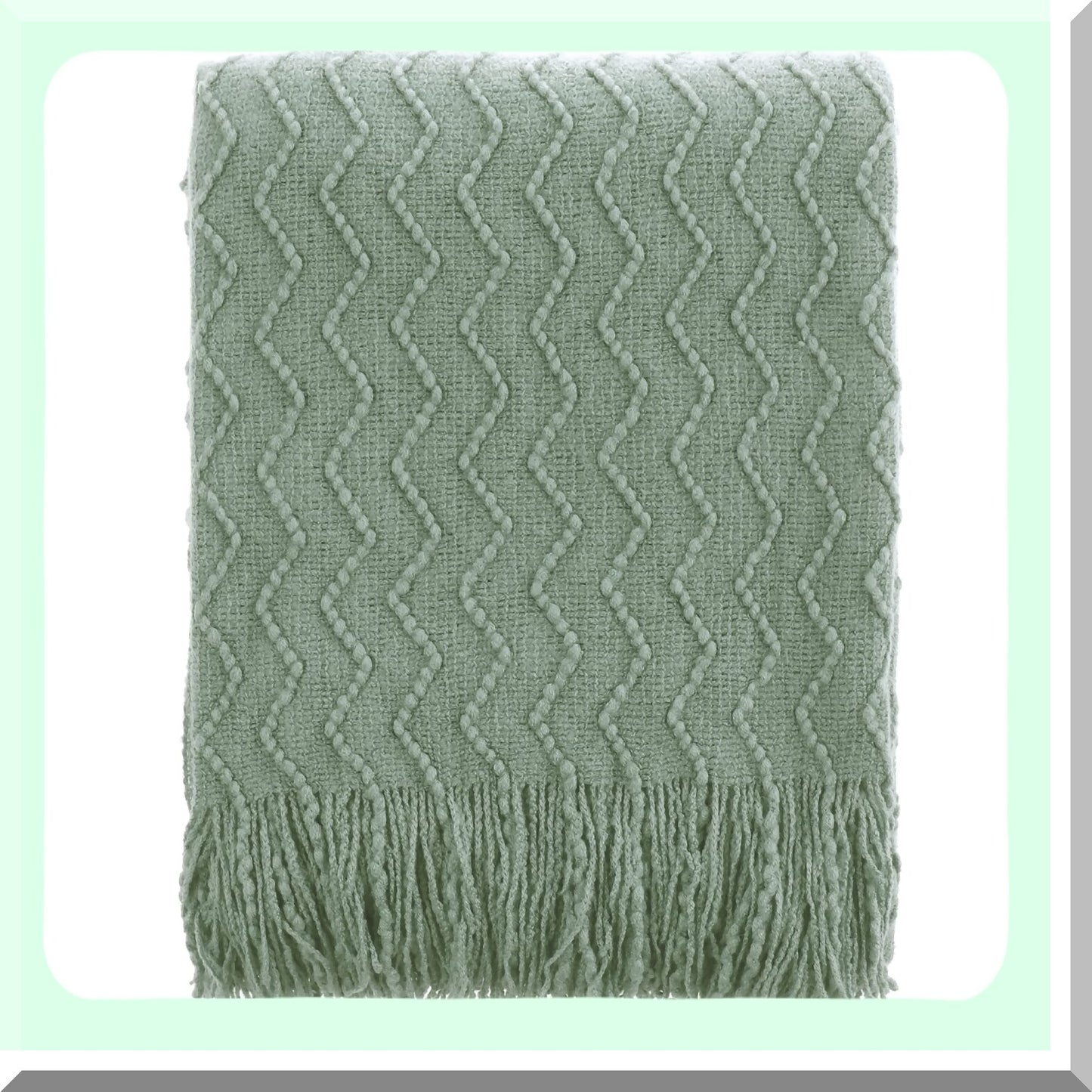 CozySage Knitted Throw Blanket - Soft Decorative Spring Green Blanket for Couch, Sofa, or Bed, 50"x60""