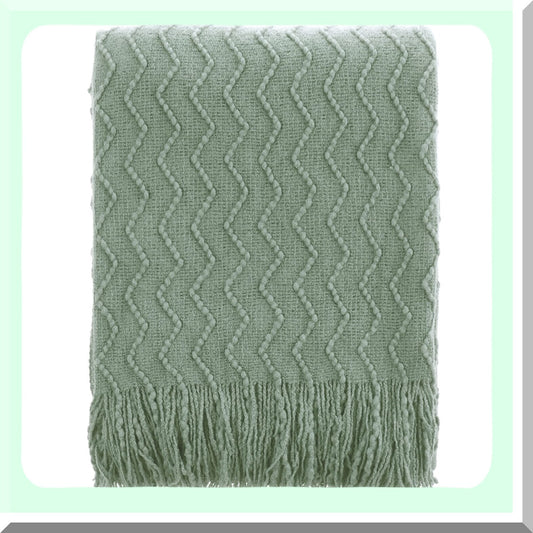 CozySage Knitted Throw Blanket - Soft Decorative Spring Green Blanket for Couch, Sofa, or Bed, 50"x60""