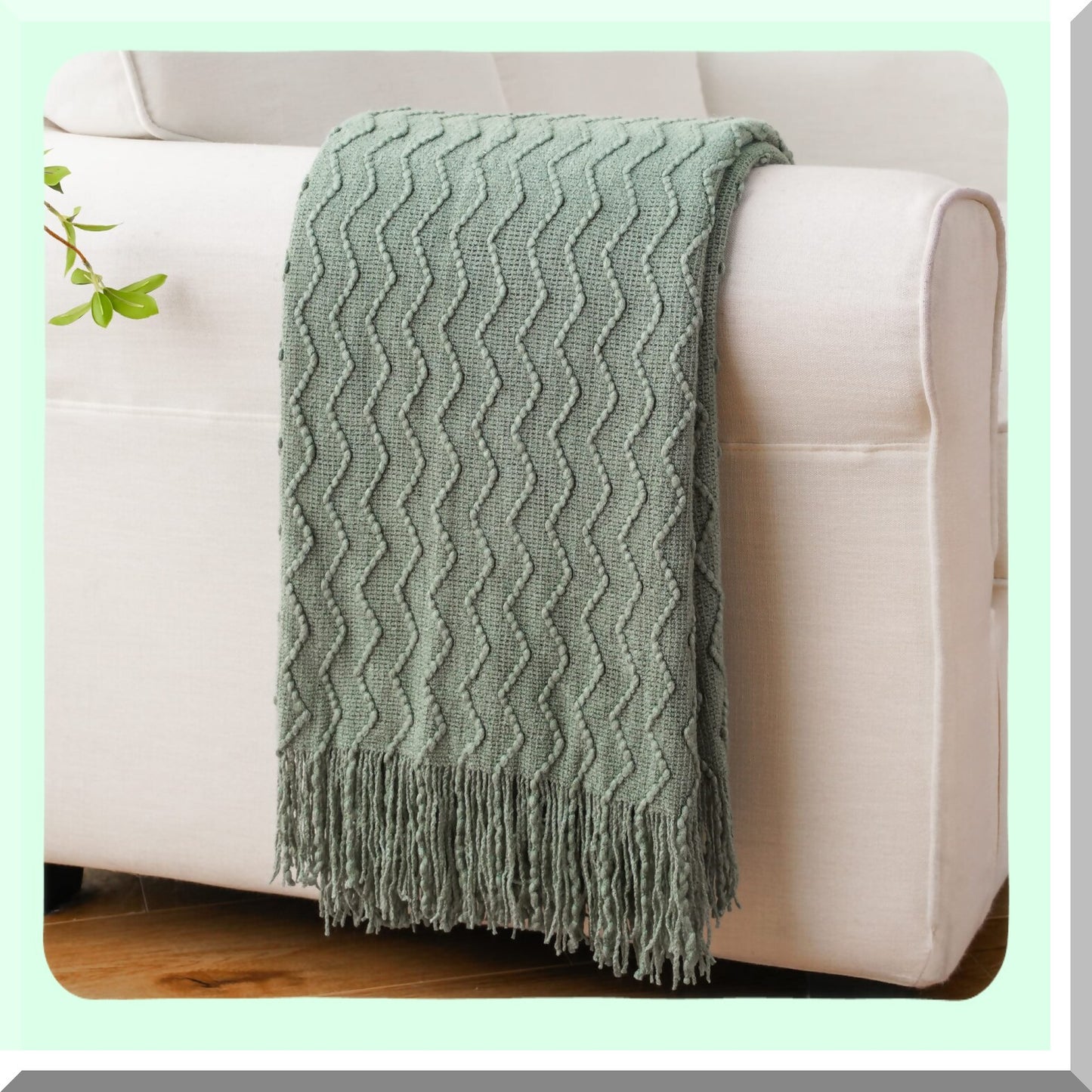 CozySage Knitted Throw Blanket - Soft Decorative Spring Green Blanket for Couch, Sofa, or Bed, 50"x60""