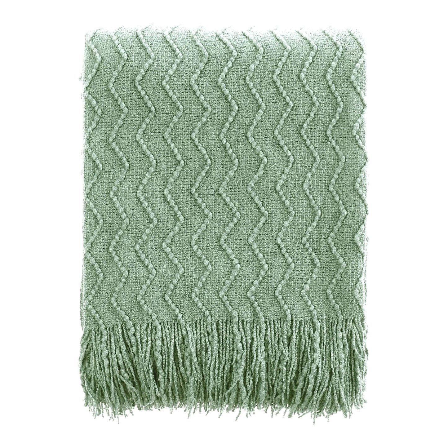 CozySage Knitted Throw Blanket - Soft Decorative Spring Green Blanket for Couch, Sofa, or Bed, 50"x60""