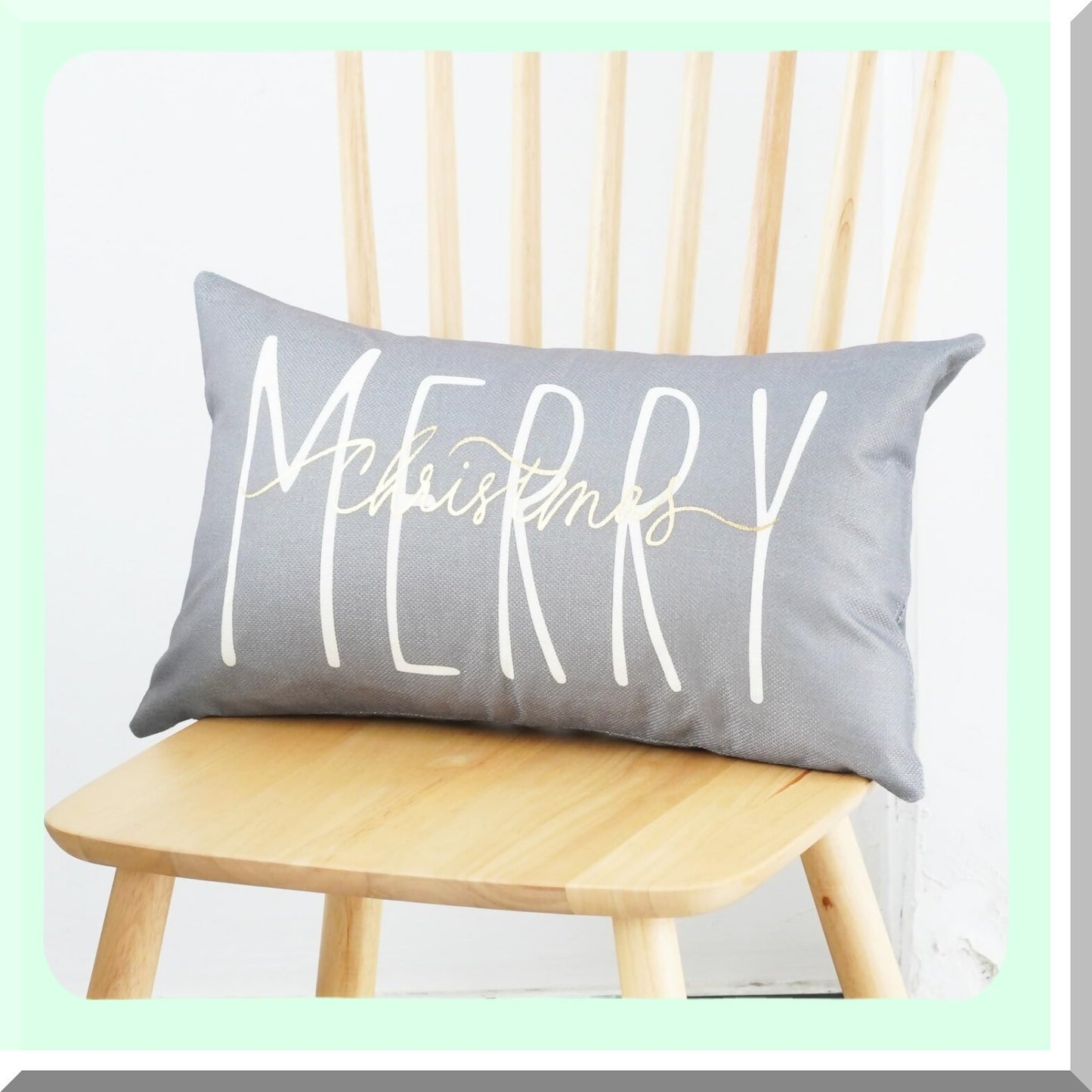Winter Wonderland Pillow Cover - 12x20 Inch Merry Gold Grey Decorative Throw Pillows - Farmhouse Holiday Cushion Case for Sofa Couch Decor