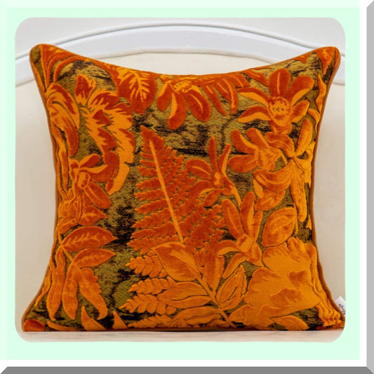 Maple Leaf Velvet Lumbar Pillow Cover - Modern Luxury Decorative Cushion Case for Couch, Sofa, Living Room, Bedroom, Car - 18x18 Inch Orange Square
