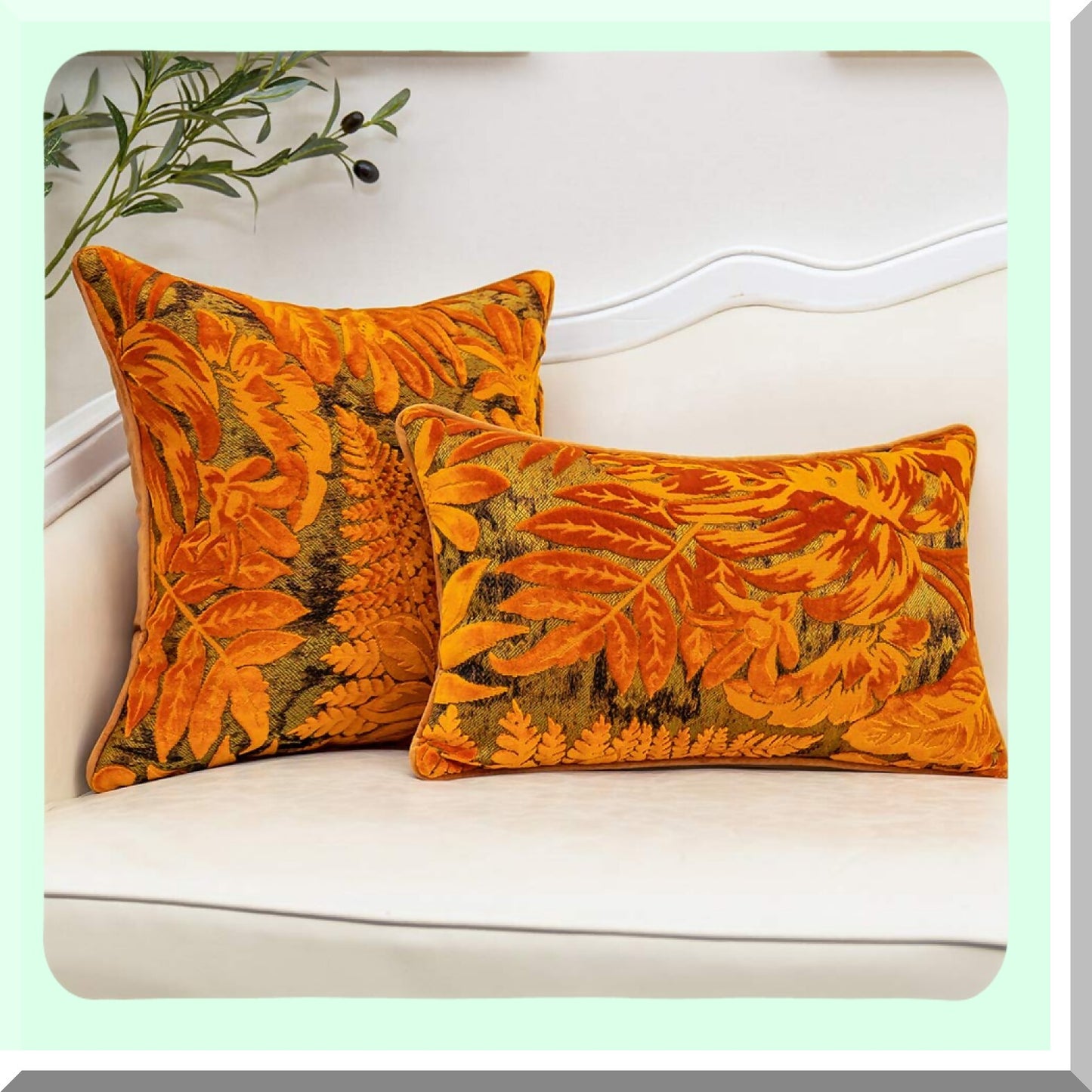 Maple Leaf Velvet Lumbar Pillow Cover - Modern Luxury Decorative Cushion Case for Couch, Sofa, Living Room, Bedroom, Car - 18x18 Inch Orange Square
