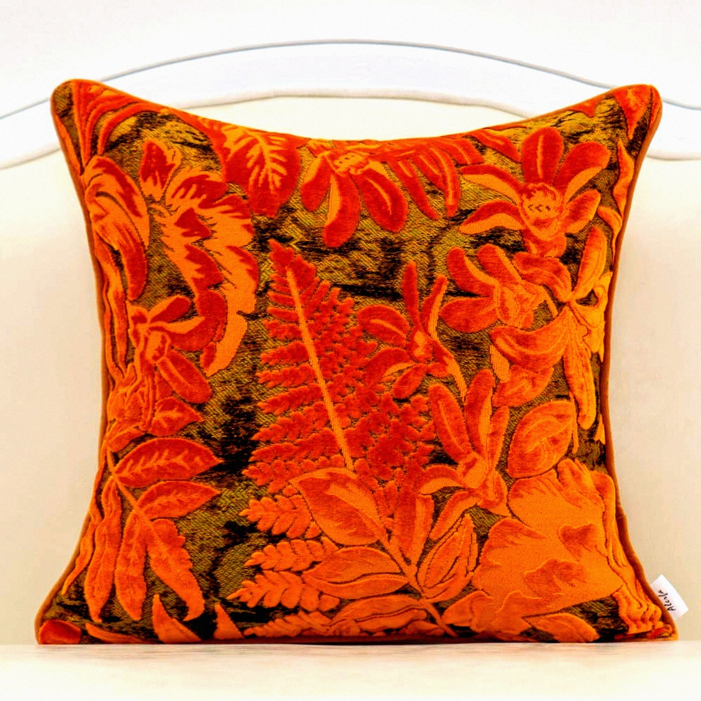 Maple Leaf Velvet Lumbar Pillow Cover - Modern Luxury Decorative Cushion Case for Couch, Sofa, Living Room, Bedroom, Car - 18x18 Inch Orange Square