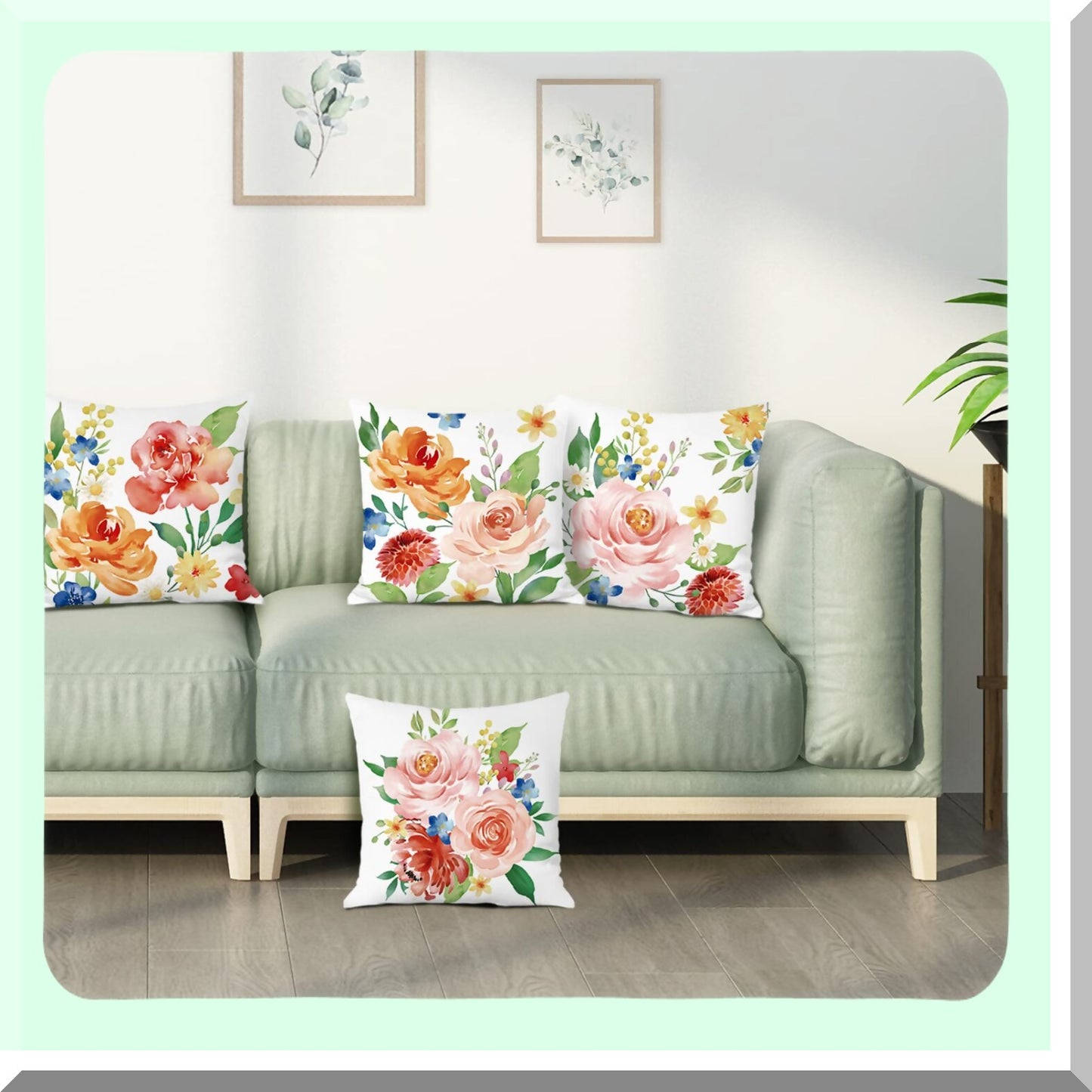 Watercolor Peony Bloom Pillow Covers - Set of 4 Soft Velvet Floral Cushion Cases for Sofa, Couch, Bedroom - 18 x 18 Inch Outdoor Home Decor