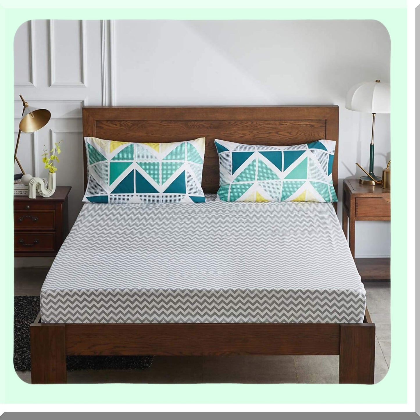 St. Patrick's Day Triangles Print Bedding Set - 7 Piece Comforter Sheet Set with Soft Microfiber, Green Yellow Color Scheme, Includes Comforter, Shams, Sheets, Pillowcases