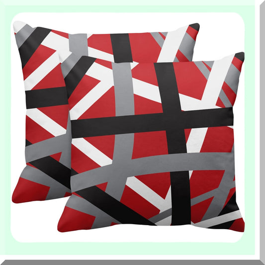 Retro Stripes Pillowcase Set - Red Black 18x18 Inches Decorative Polyester Covers for Bed Sofa - Square Throw Pillow Covers - Set of 2