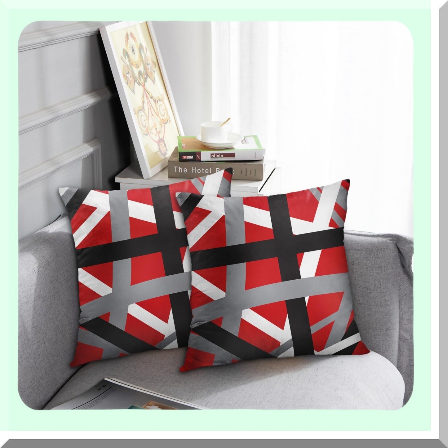 Retro Stripes Pillowcase Set - Red Black 18x18 Inches Decorative Polyester Covers for Bed Sofa - Square Throw Pillow Covers - Set of 2