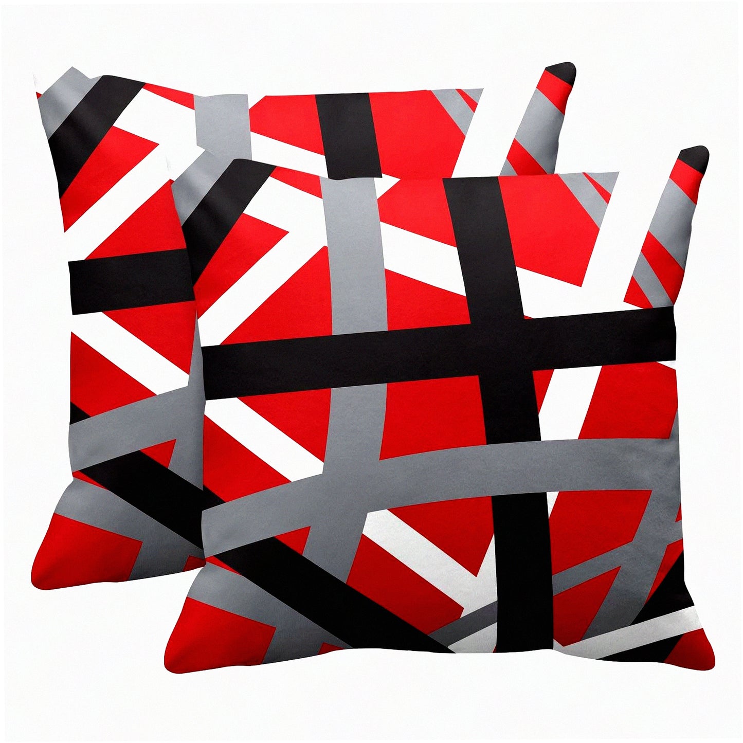 Retro Stripes Pillowcase Set - Red Black 18x18 Inches Decorative Polyester Covers for Bed Sofa - Square Throw Pillow Covers - Set of 2