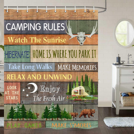 RV Shower Curtain 47x64 Fabric with Hooks