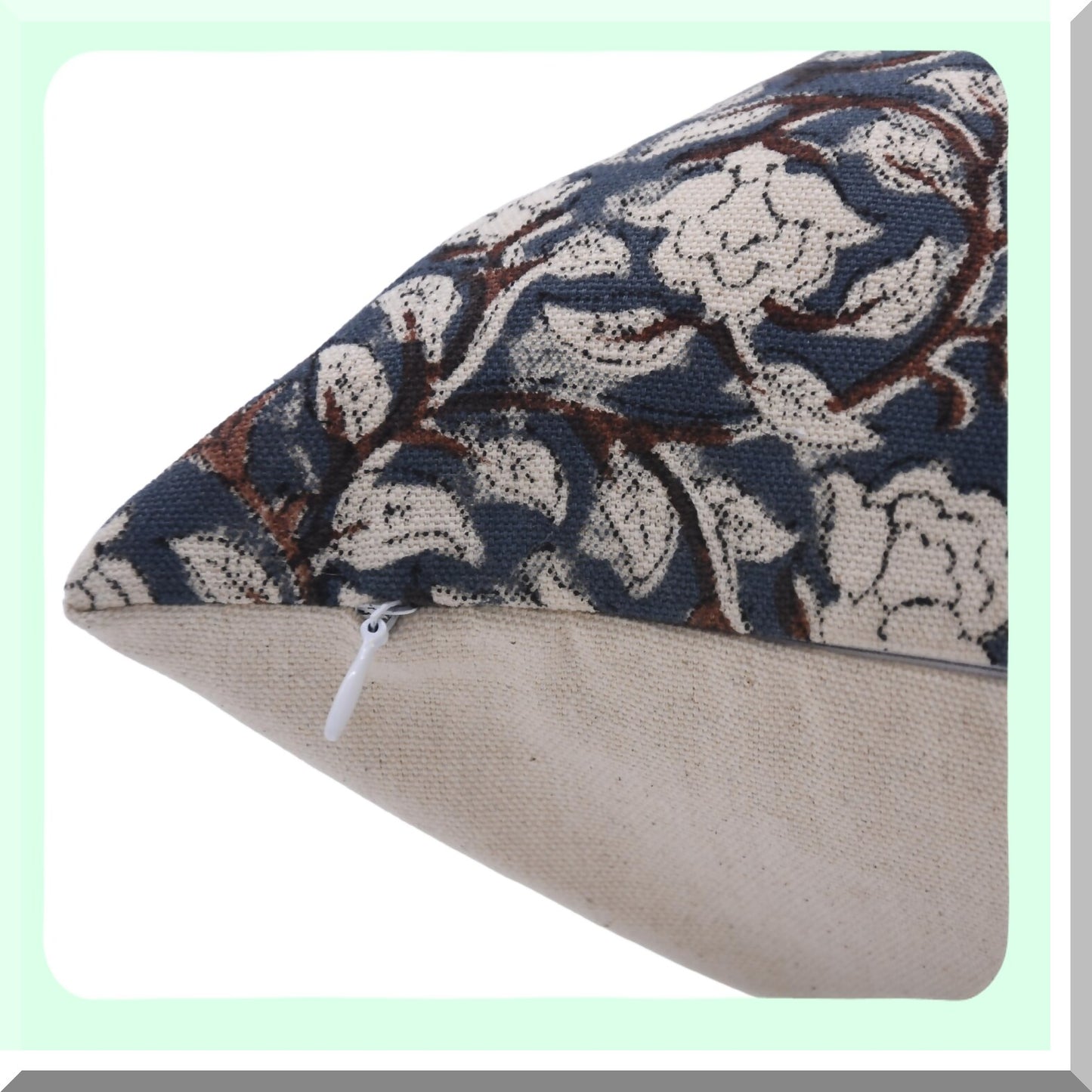 Farmhouse Floral Cotton Throw Pillow Covers - Boho Blue Decorative Cushion Cases for Sofa & Couch - Outdoor Home Decor - Block Print 14x14 Square