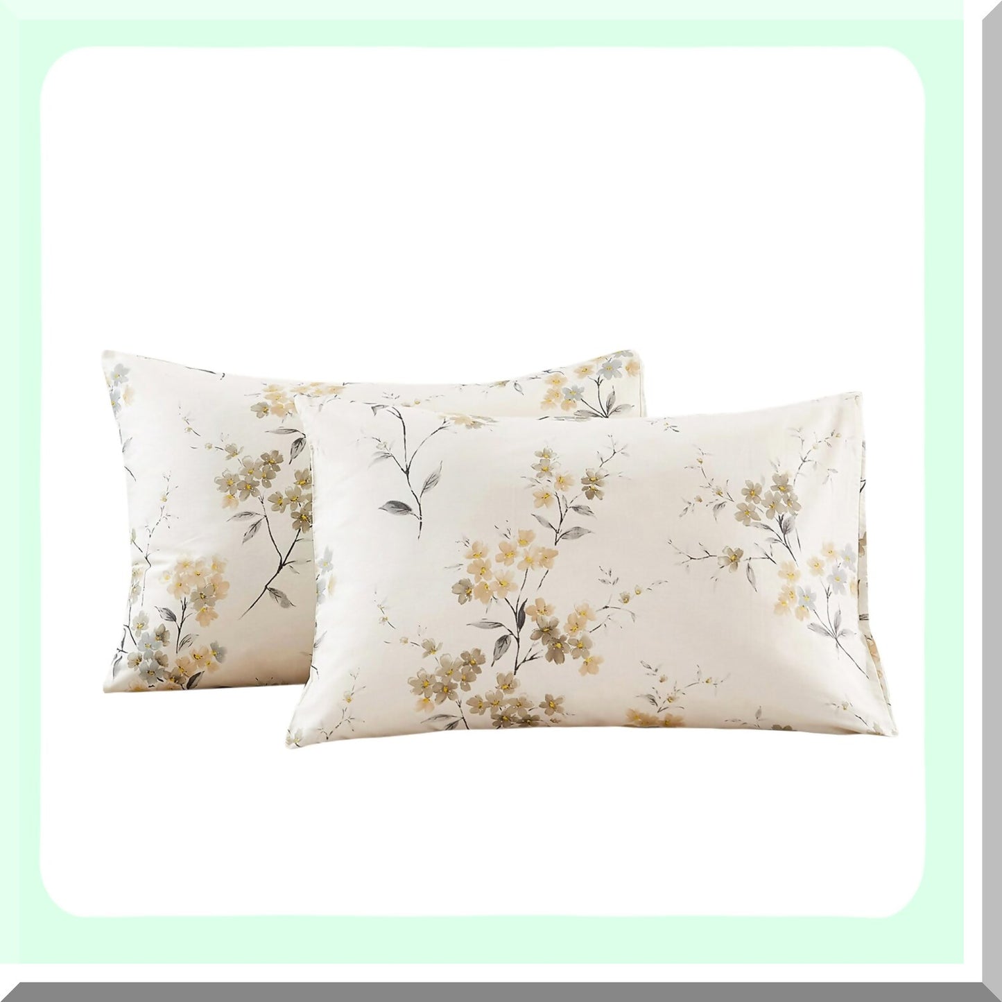 Vintage Floral Cotton Pillowcase Set - 2 Pack Envelope Closure Pillow Covers (20"x36") - Wash Painting Design - Size Queen - Soft & Breathable