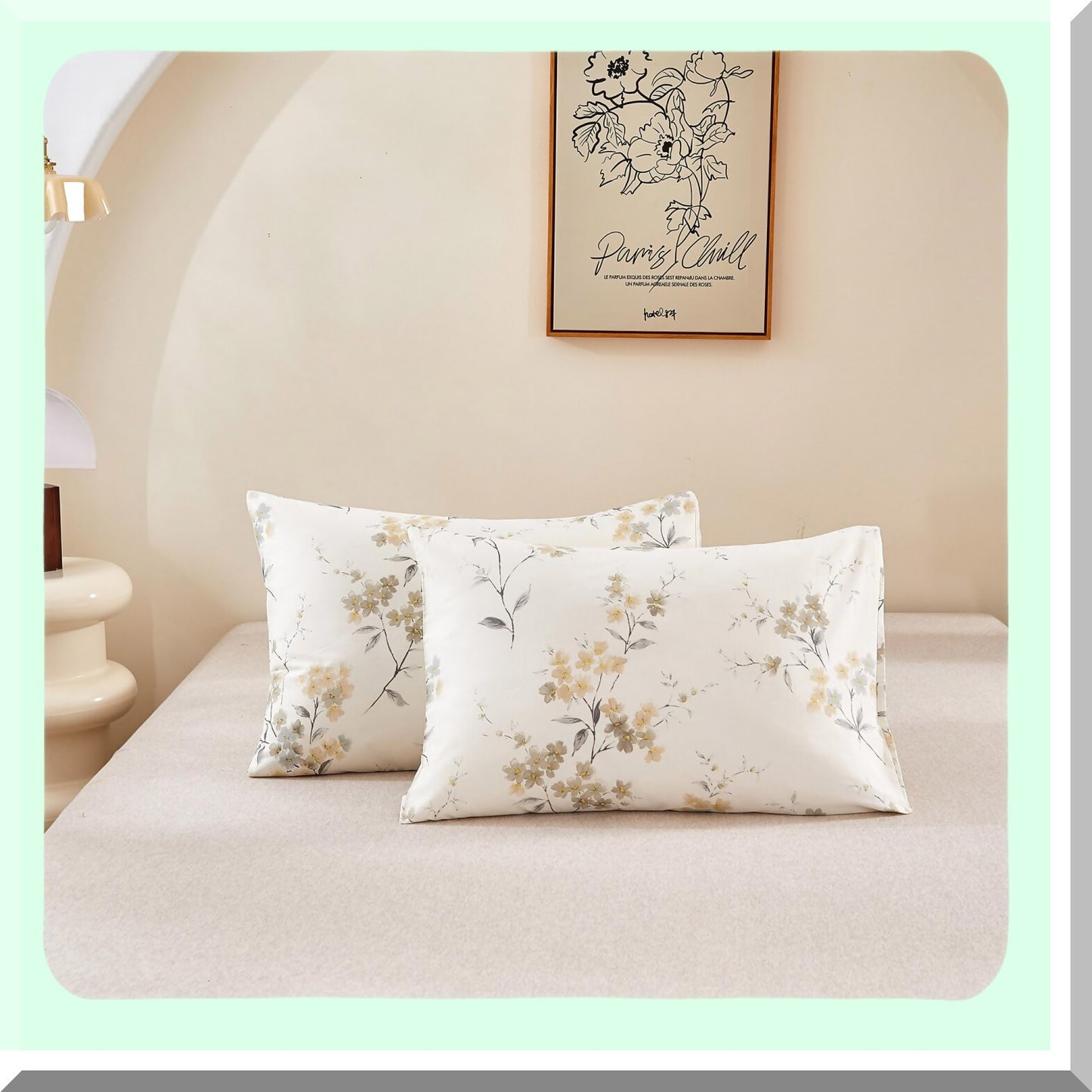 Vintage Floral Cotton Pillowcase Set - 2 Pack Envelope Closure Pillow Covers (20"x36") - Wash Painting Design - Size Queen - Soft & Breathable