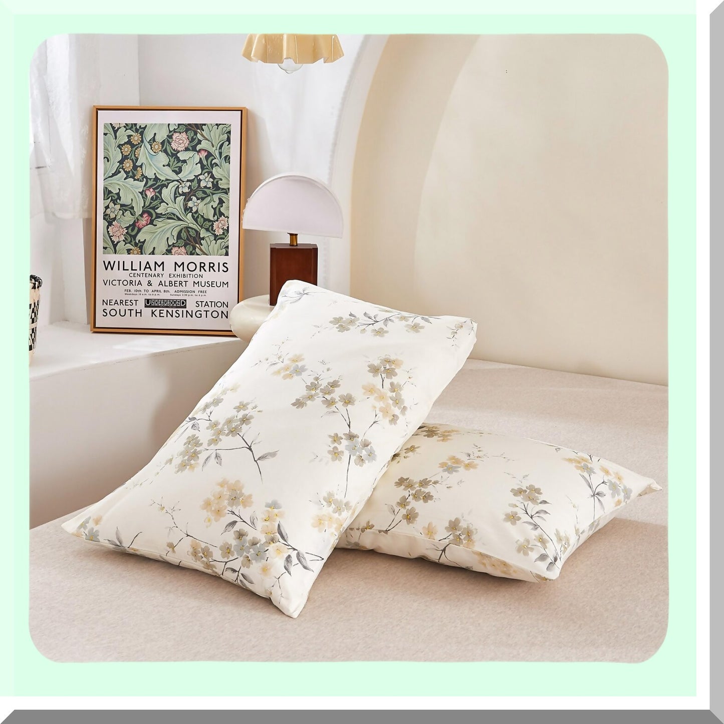 Vintage Floral Cotton Pillowcase Set - 2 Pack Envelope Closure Pillow Covers (20"x36") - Wash Painting Design - Size Queen - Soft & Breathable