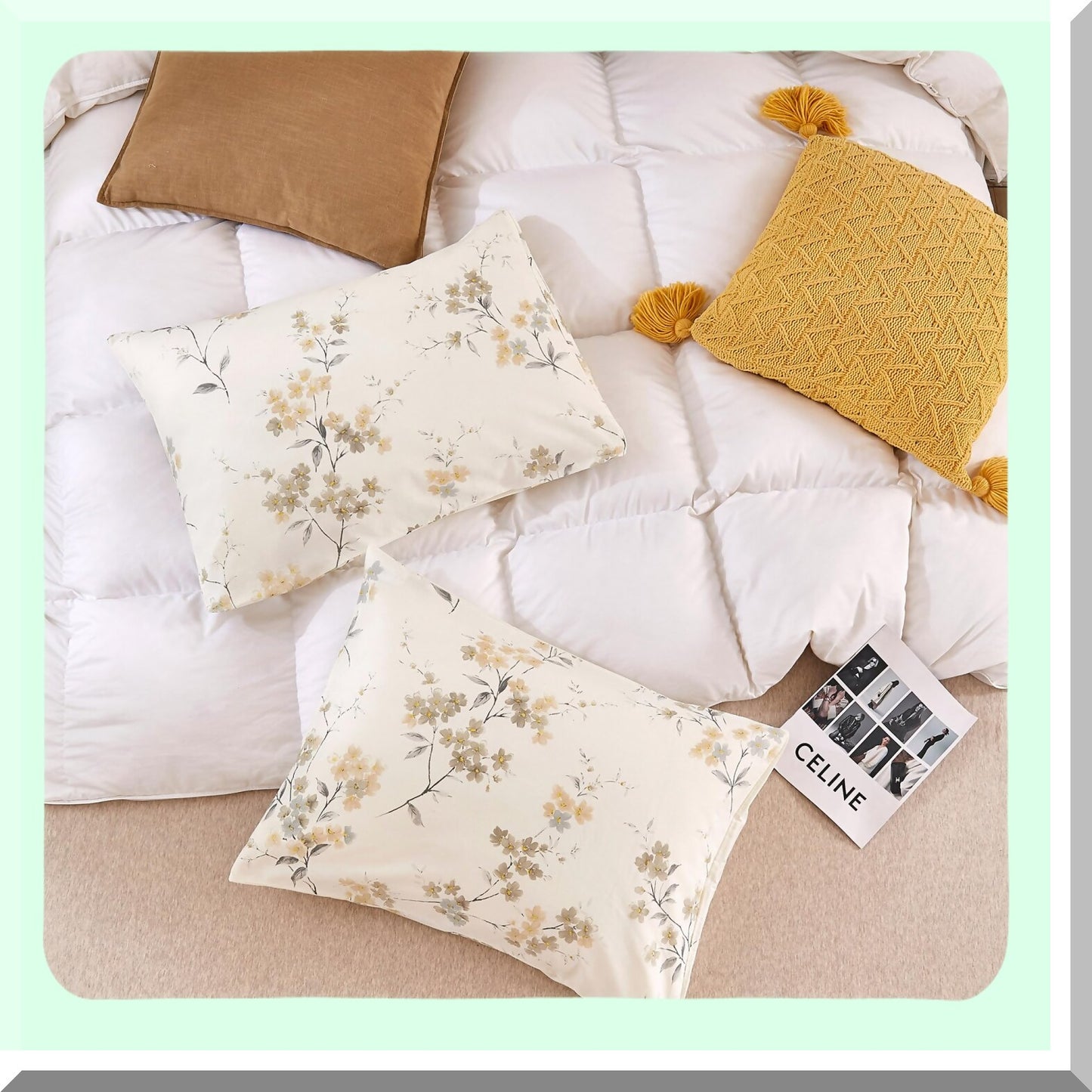 Vintage Floral Cotton Pillowcase Set - 2 Pack Envelope Closure Pillow Covers (20"x36") - Wash Painting Design - Size Queen - Soft & Breathable