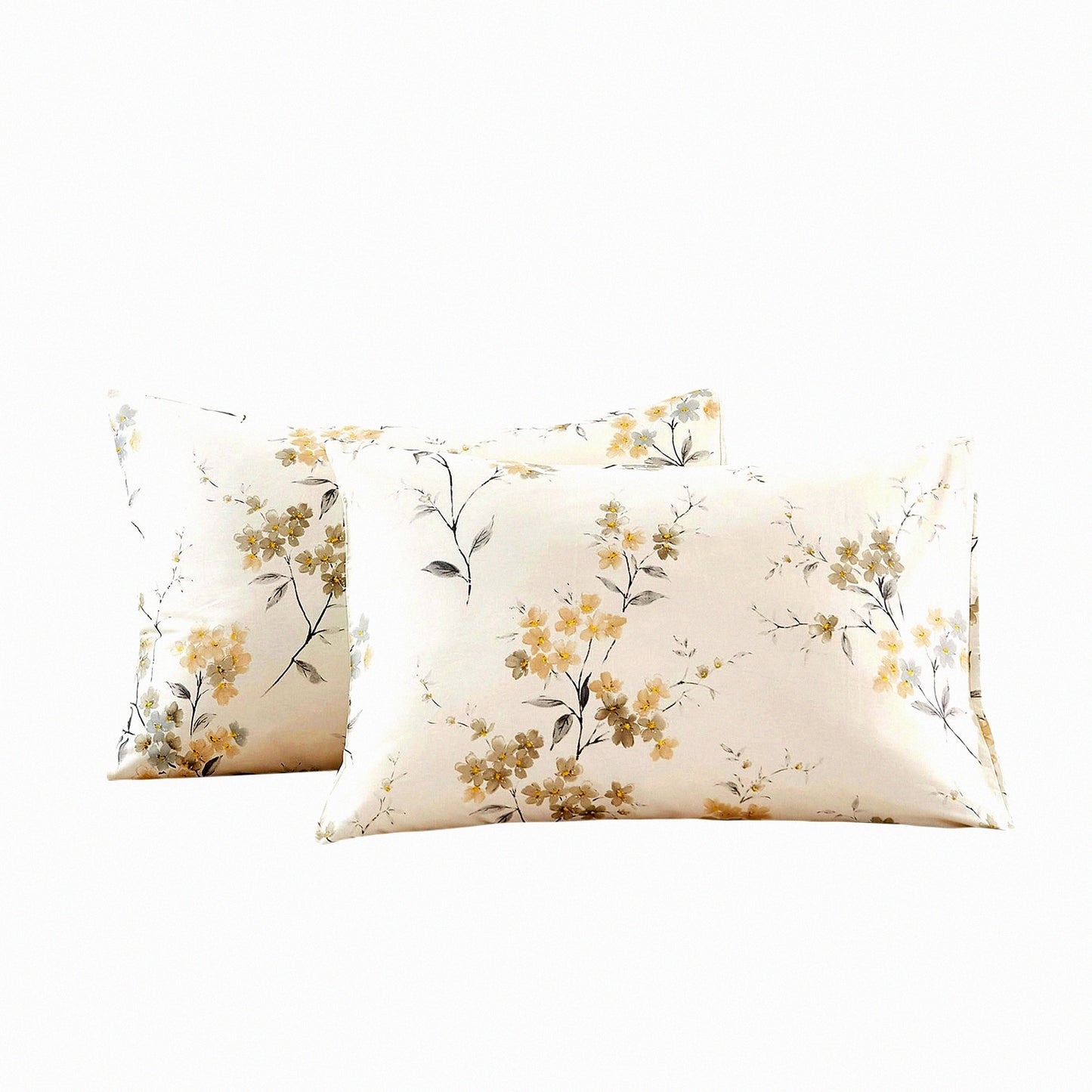 Vintage Floral Cotton Pillowcase Set - 2 Pack Envelope Closure Pillow Covers (20"x36") - Wash Painting Design - Size Queen - Soft & Breathable