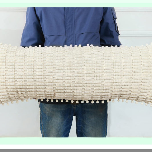 Boho Plush Long Lumbar Pillow Cover - Soft Modern Decorative Body Cushion Case for Farmhouse Livingroom - Beige 14x36