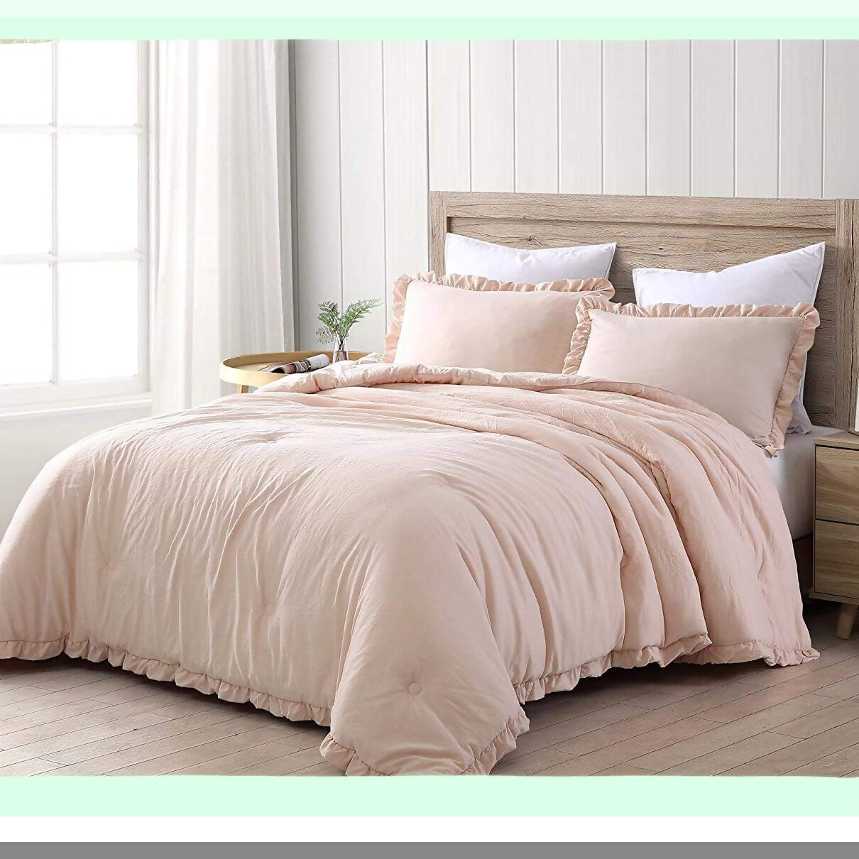 Blush RuffleSoft Microfiber Comforter Set - Full Size - 3-Piece Washed Edge Trim - Nora Collection - Cozy Bedding Set - Bedroom Decor