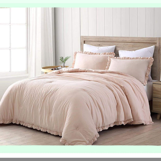 Blush RuffleSoft Microfiber Comforter Set - Full Size - 3-Piece Washed Edge Trim - Nora Collection - Cozy Bedding Set - Bedroom Decor