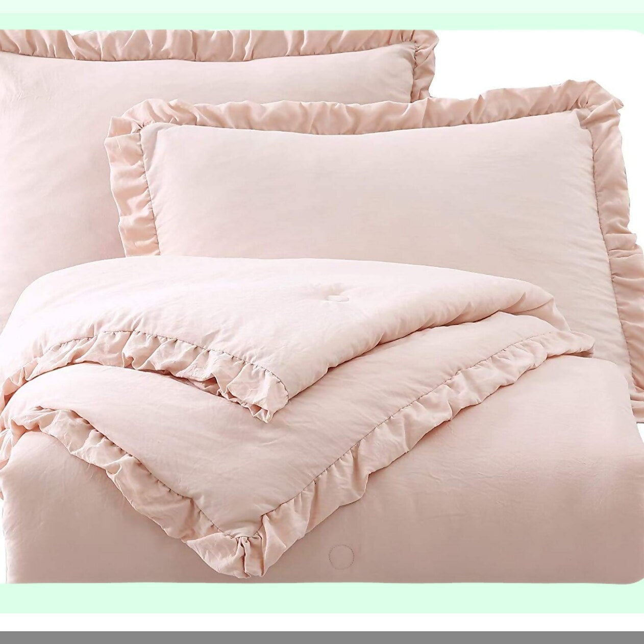 Blush RuffleSoft Microfiber Comforter Set - Full Size - 3-Piece Washed Edge Trim - Nora Collection - Cozy Bedding Set - Bedroom Decor