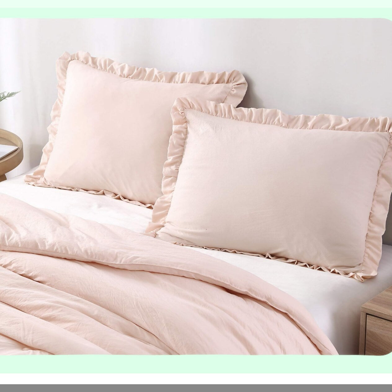 Blush RuffleSoft Microfiber Comforter Set - Full Size - 3-Piece Washed Edge Trim - Nora Collection - Cozy Bedding Set - Bedroom Decor