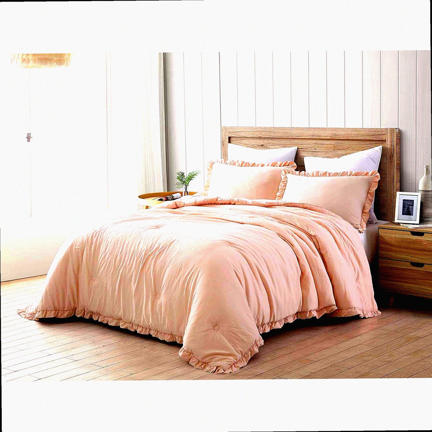 Blush RuffleSoft Microfiber Comforter Set - Full Size - 3-Piece Washed Edge Trim - Nora Collection - Cozy Bedding Set - Bedroom Decor
